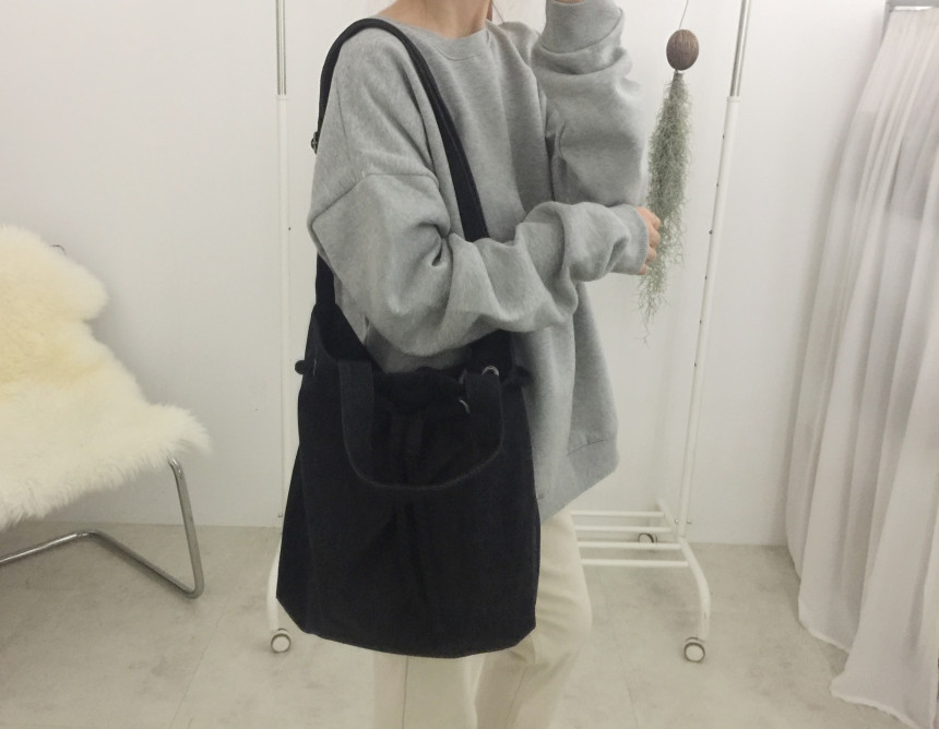 Self-made black denim two-way bucket eco-bag two t