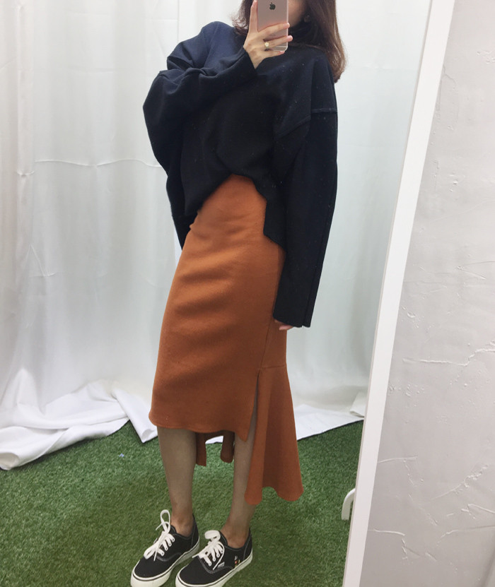 Mermaid Banded Unlined Long Skirt Camel Skirt Fril