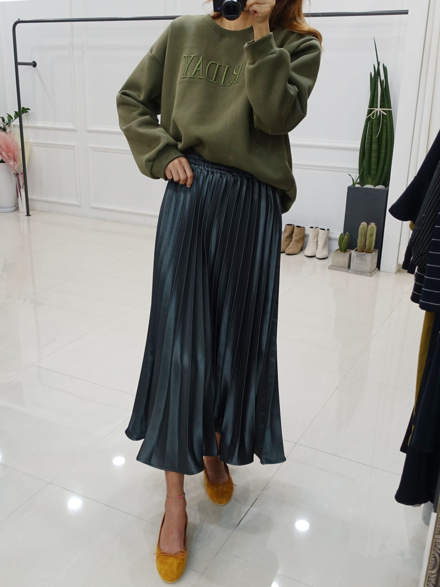 Winter Pearl Pleated Wrinkle Bending Long Skirt 3c