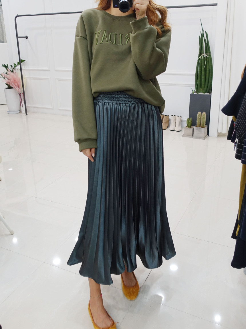 Winter Pearl Pleated Wrinkle Bending Long Skirt 3c