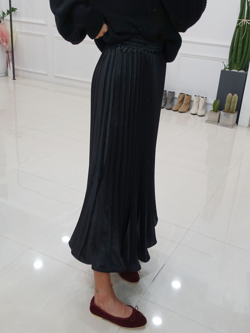 Winter Pearl Pleated Wrinkle Bending Long Skirt 3c