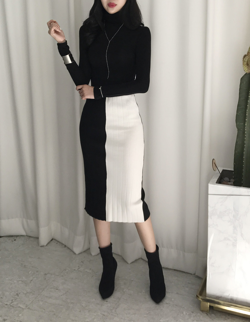 Color knit long skirt Midi-line autumn winter corn