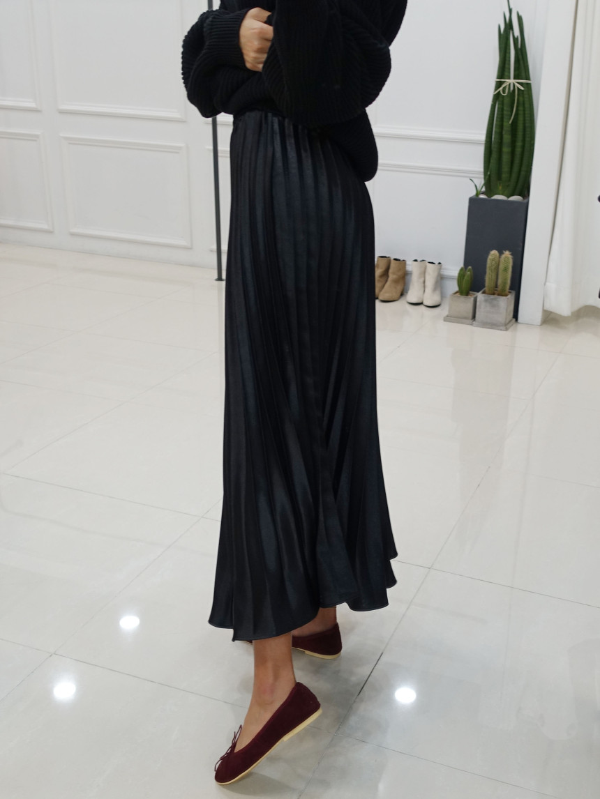 Winter Pearl Pleated Wrinkle Bending Long Skirt 3c