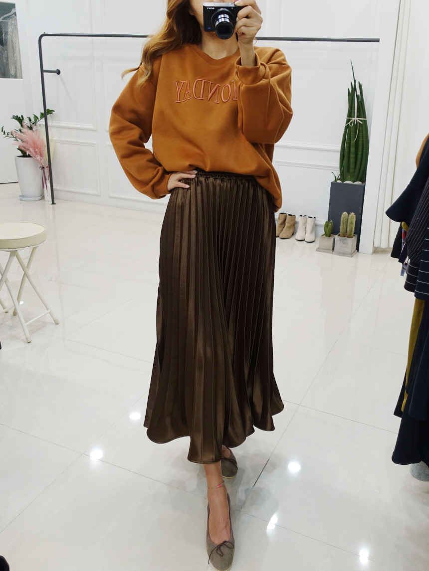 Winter Pearl Pleated Wrinkle Bending Long Skirt 3c