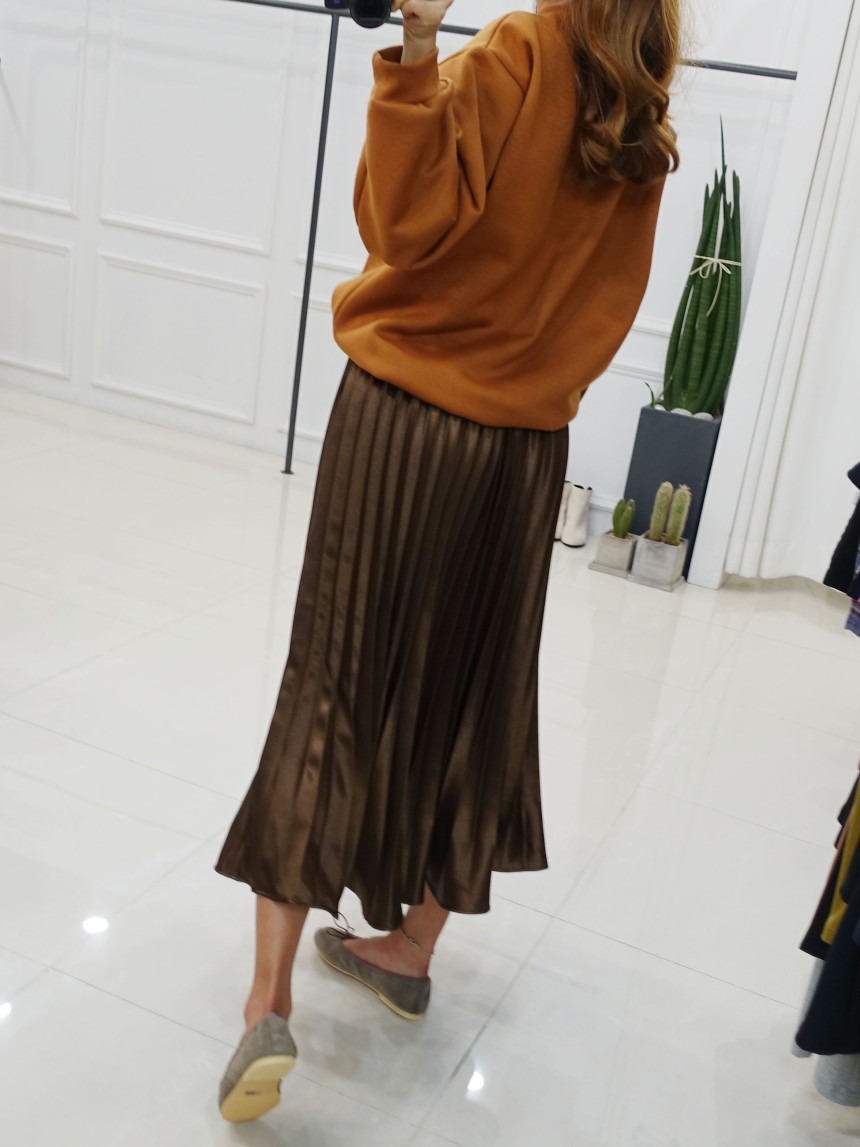 Winter Pearl Pleated Wrinkle Bending Long Skirt 3c