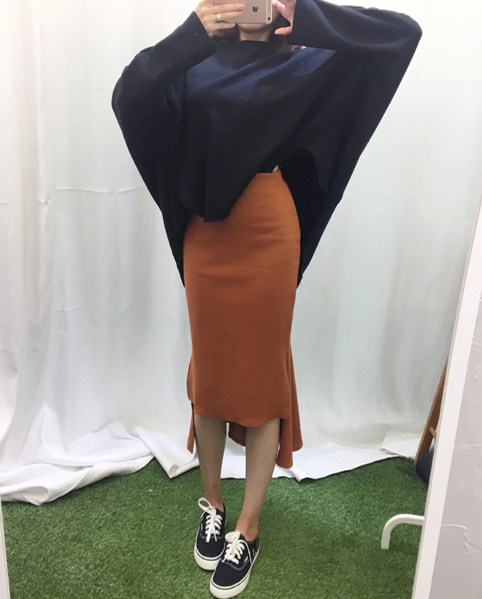 Mermaid Banded Unlined Long Skirt Camel Skirt Fril