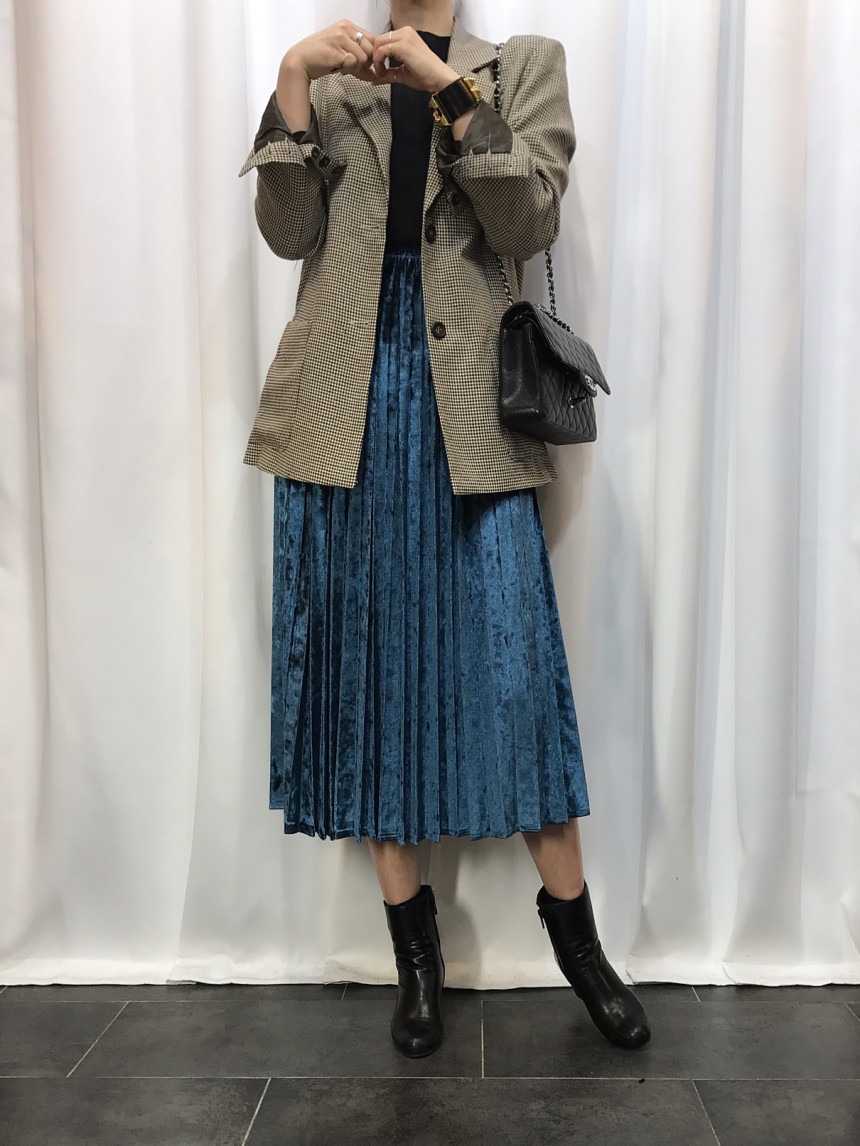 Velvet Pleated Long Skirt