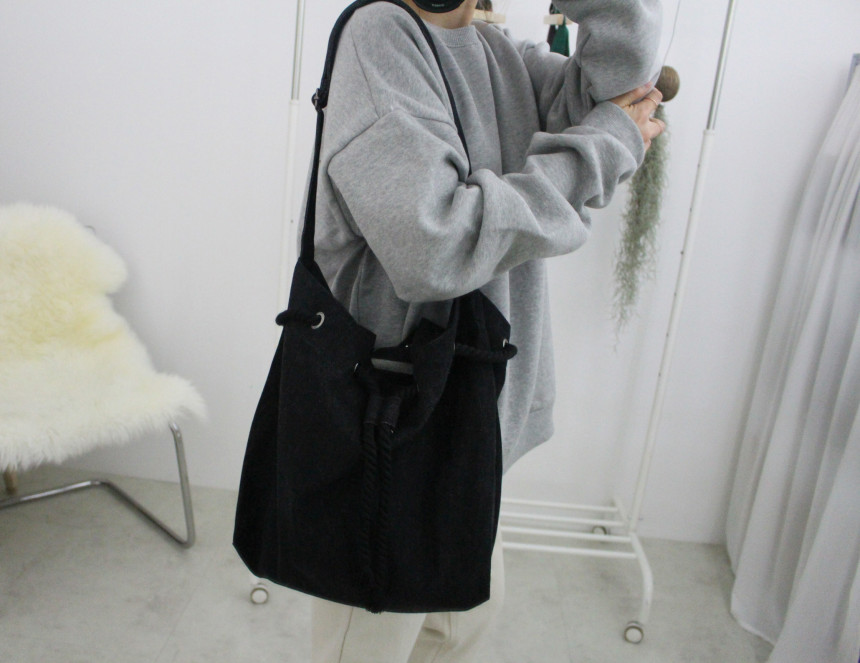 Self-made black denim two-way bucket eco-bag two t