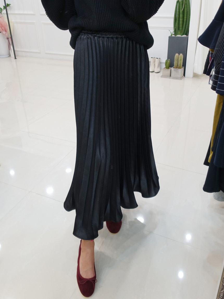 Winter Pearl Pleated Wrinkle Bending Long Skirt 3c