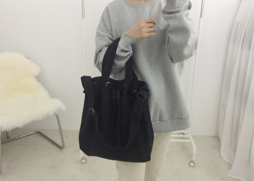 Self-made black denim two-way bucket eco-bag two t