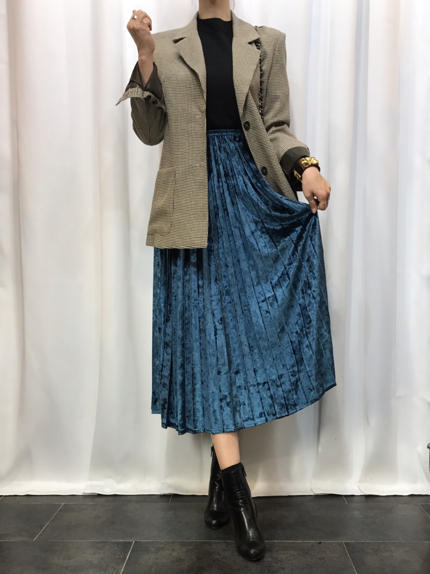 Velvet Pleated Long Skirt