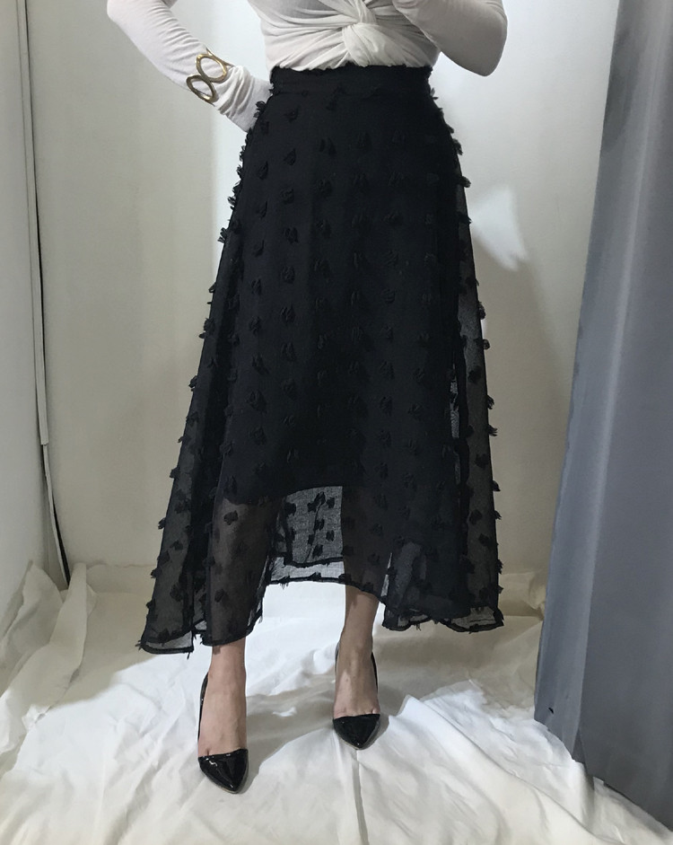 Flare lace skirt black neat woman look modern mode