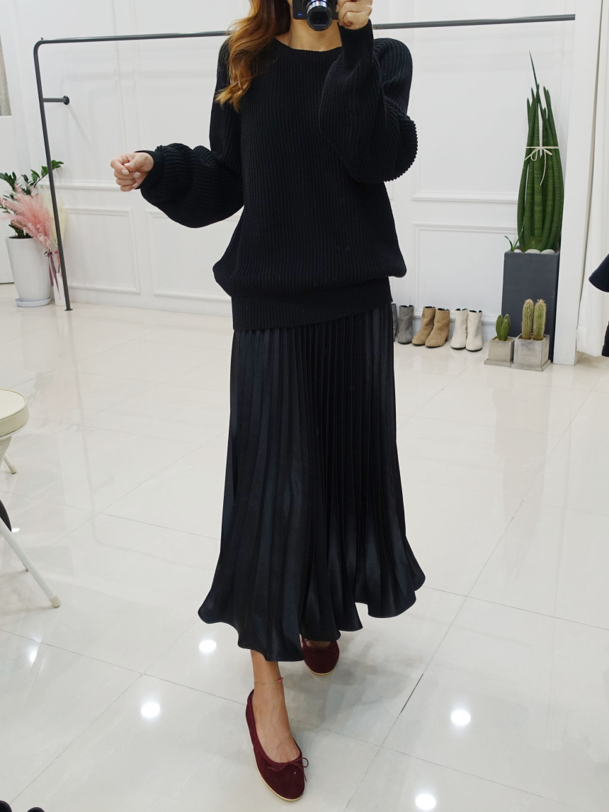 Winter Pearl Pleated Wrinkle Bending Long Skirt 3c