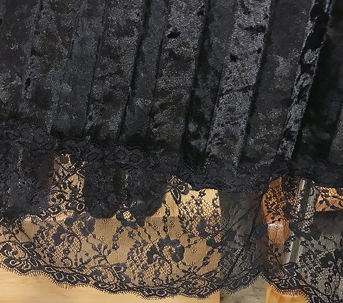 Velvet Pleated Lace Long Skirt Fall