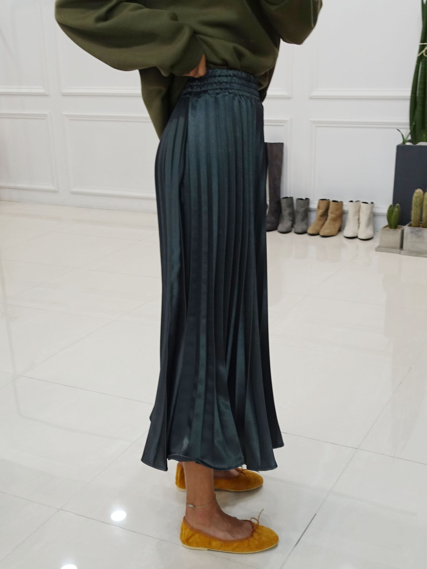 Winter Pearl Pleated Wrinkle Bending Long Skirt 3c