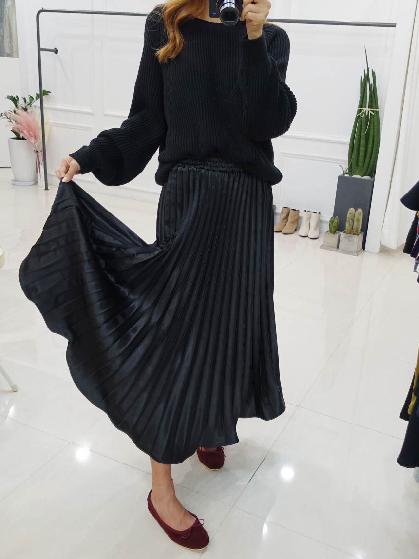 Winter Pearl Pleated Wrinkle Bending Long Skirt 3c