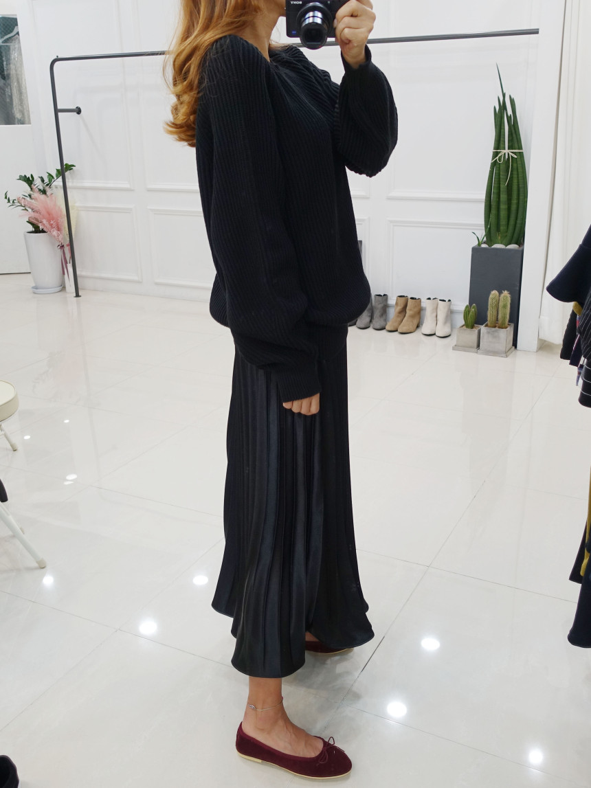 Winter Pearl Pleated Wrinkle Bending Long Skirt 3c