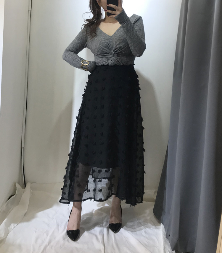 Flare lace skirt black neat woman look modern mode