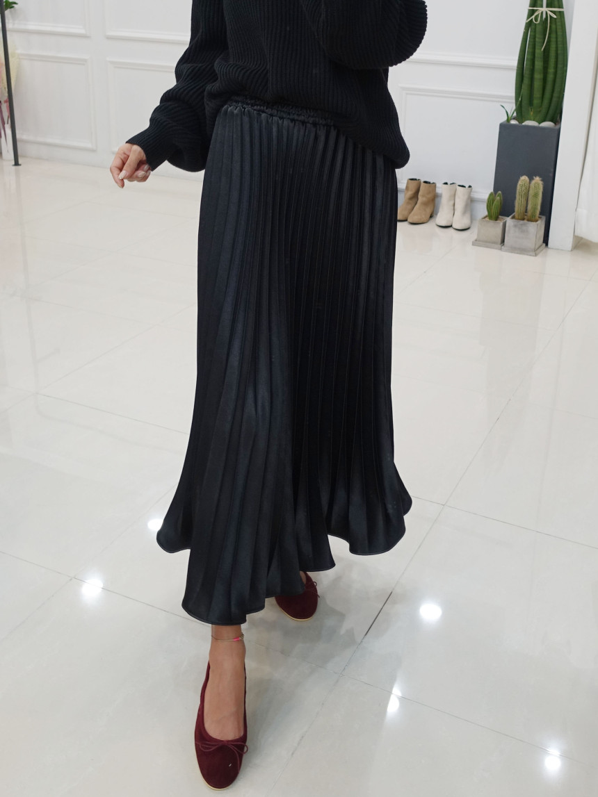 Winter Pearl Pleated Wrinkle Bending Long Skirt 3c