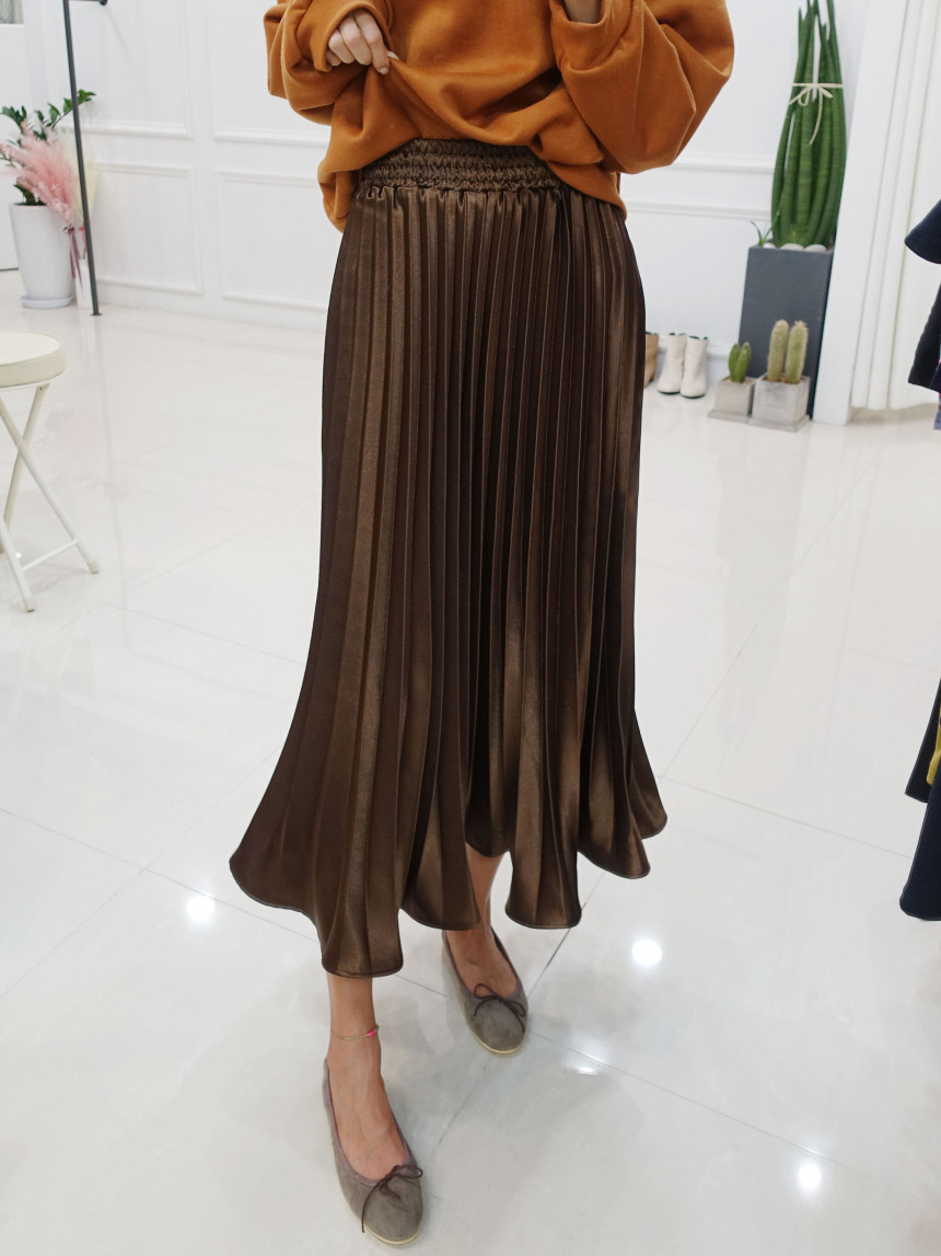 Winter Pearl Pleated Wrinkle Bending Long Skirt 3c