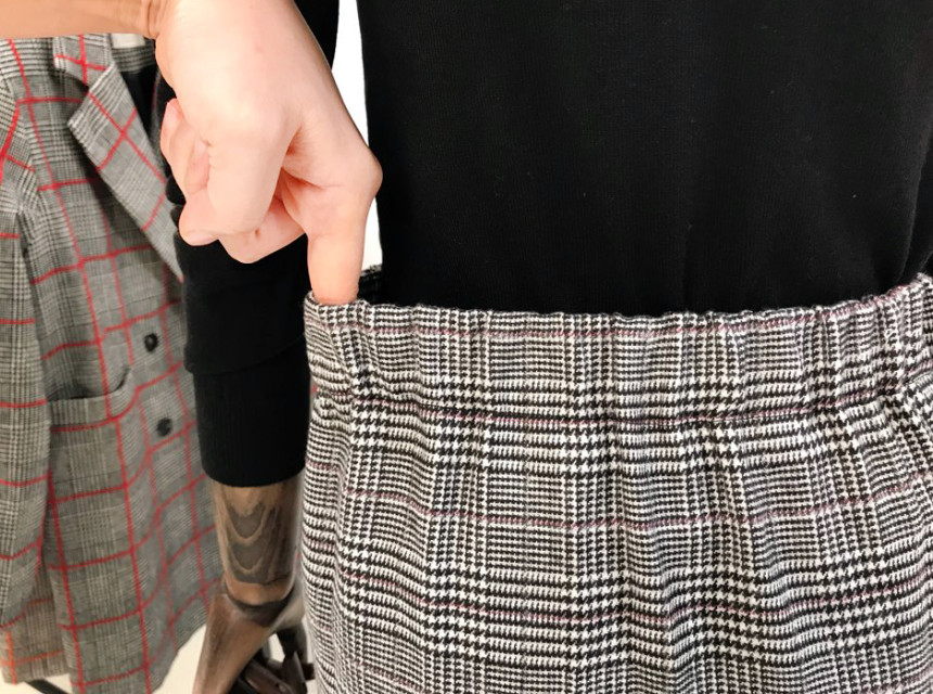 Check frill long skirt unblock set female bending