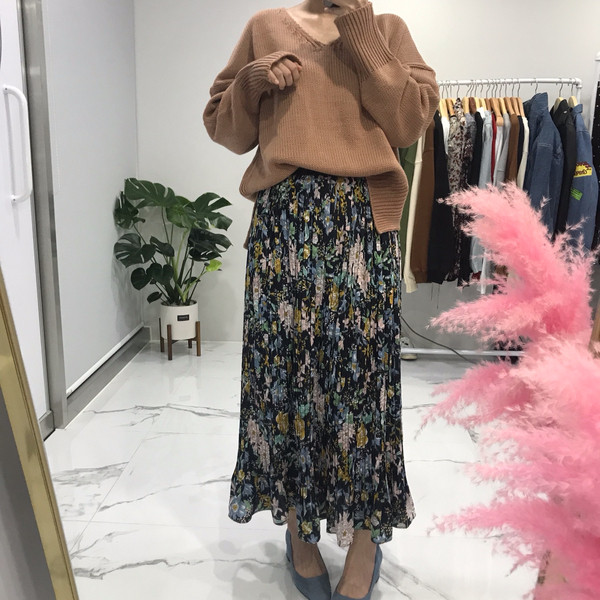 Flower Ruffled Long Skirt 1color