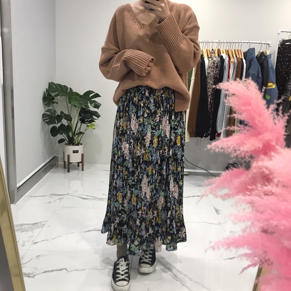 Flower Ruffled Long Skirt 1color