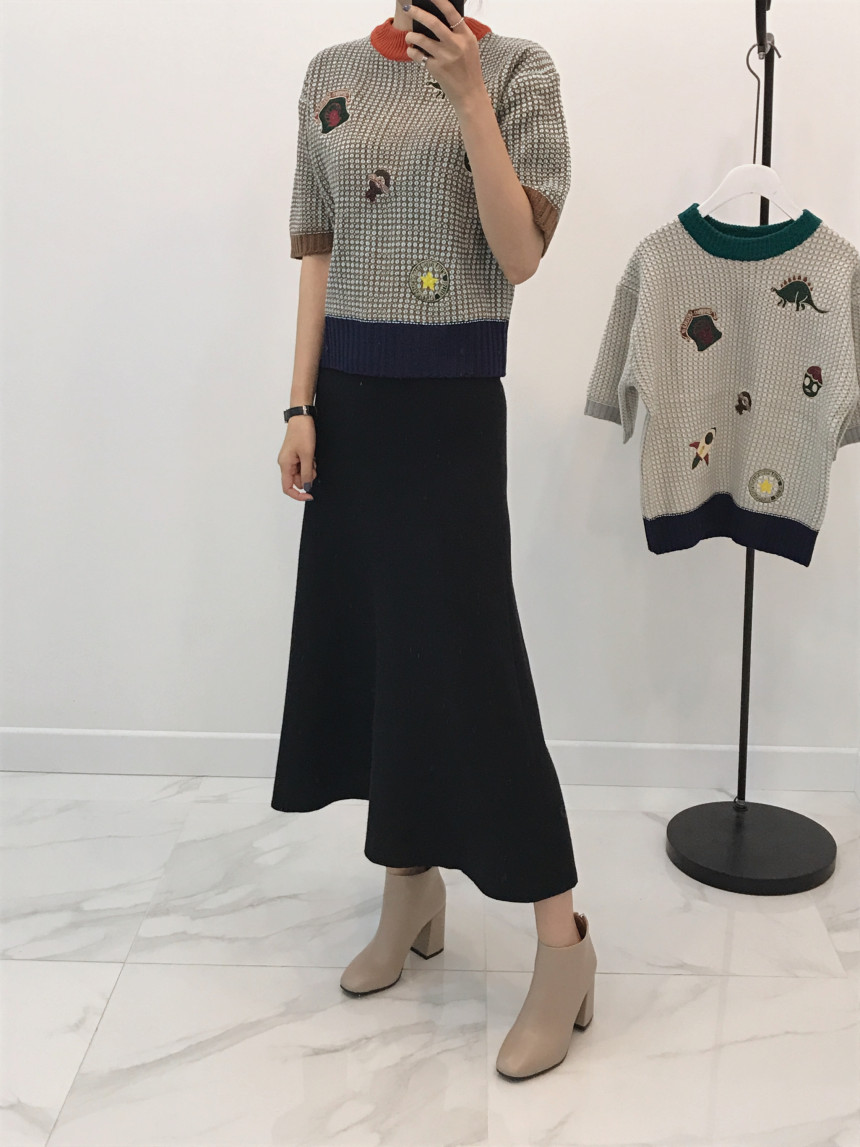 Bella bending knit long skirt A line winter natura