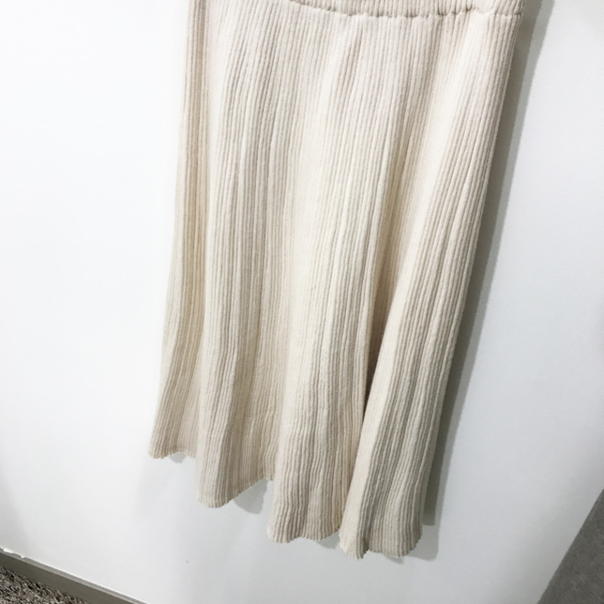 Goliath Knit Pleated Long Skirt 2color Flared Band