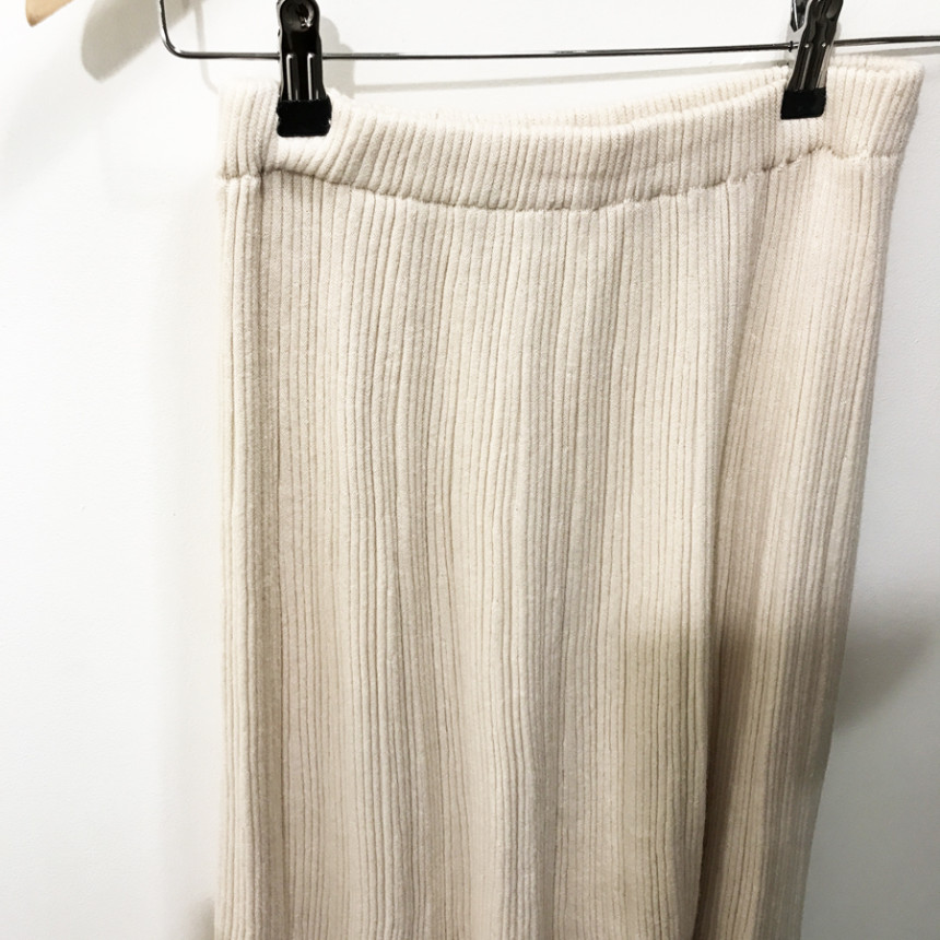 Goliath Knit Pleated Long Skirt 2color Flared Band