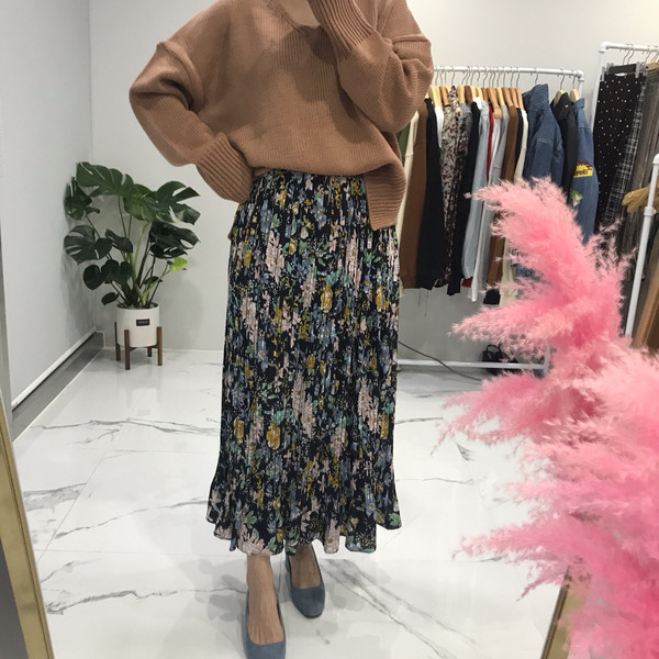 Flower Ruffled Long Skirt 1color