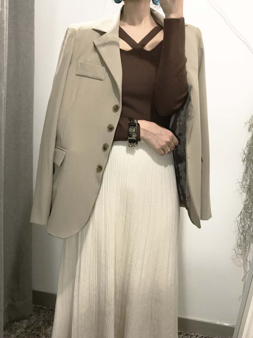 Goliath Knit Pleated Long Skirt 2color Flared Band