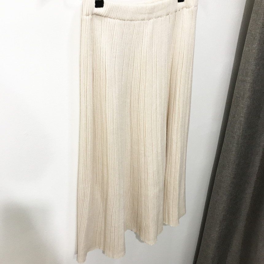 Goliath Knit Pleated Long Skirt 2color Flared Band