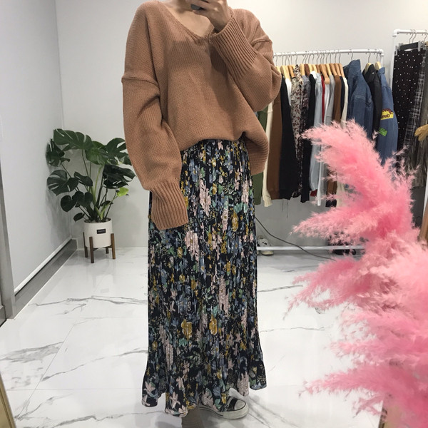 Flower Ruffled Long Skirt 1color