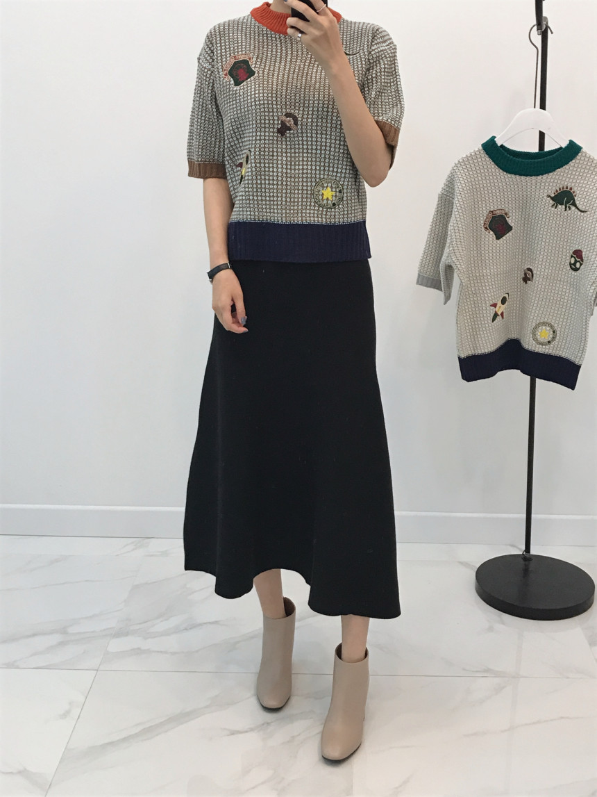 Bella bending knit long skirt A line winter natura