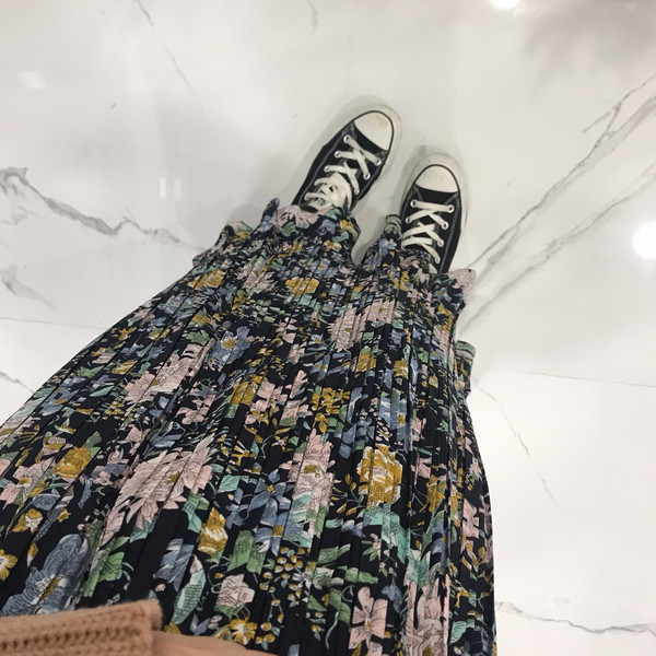 Flower Ruffled Long Skirt 1color