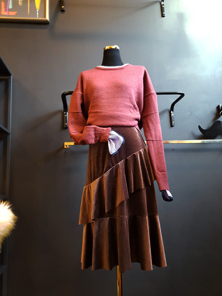 Velvet Unbalance Ruffle 2-stage canvas bending Lon