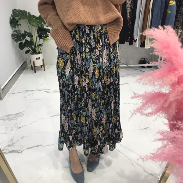 Flower Ruffled Long Skirt 1color