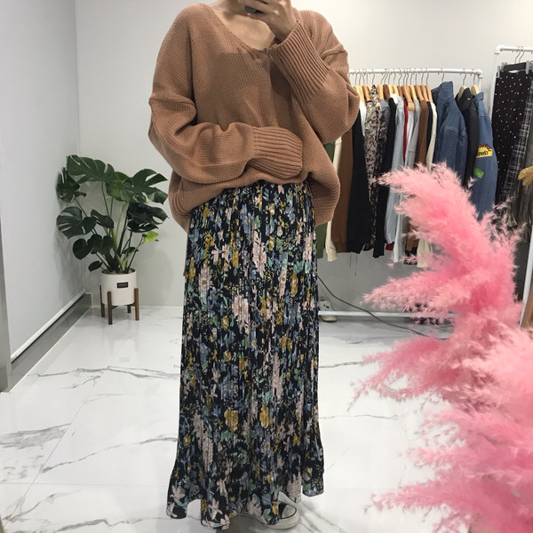 Flower Ruffled Long Skirt 1color