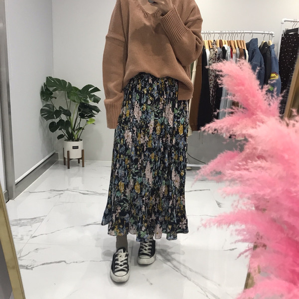 Flower Ruffled Long Skirt 1color