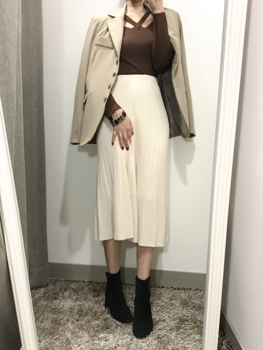 Goliath Knit Pleated Long Skirt 2color Flared Band