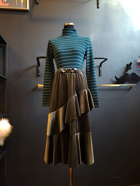 Velvet Unbalance Ruffle 2-stage canvas bending Lon