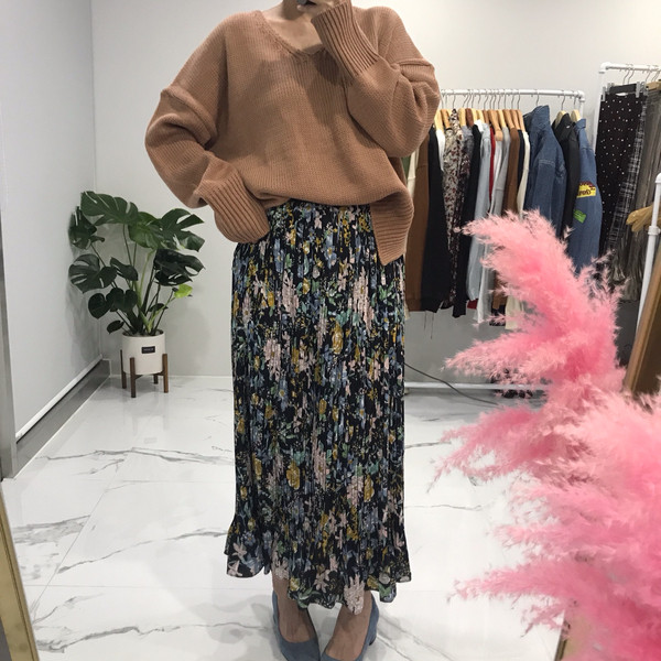 Flower Ruffled Long Skirt 1color