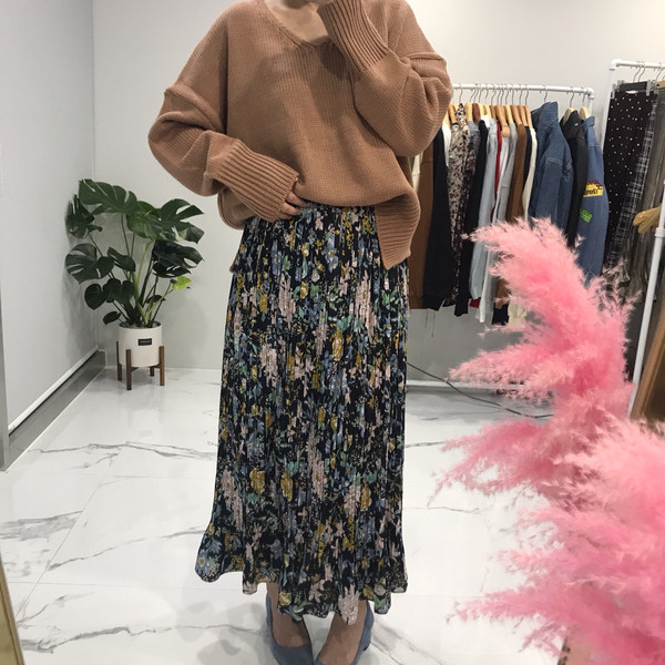 Flower Ruffled Long Skirt 1color