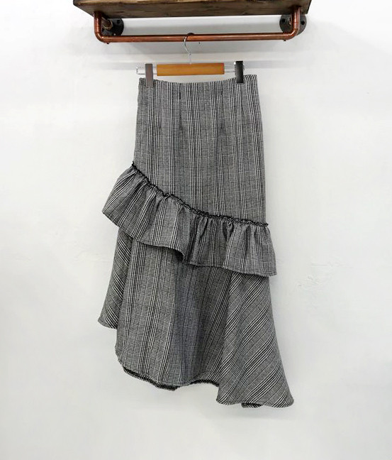 Check frill long skirt unblock set female bending