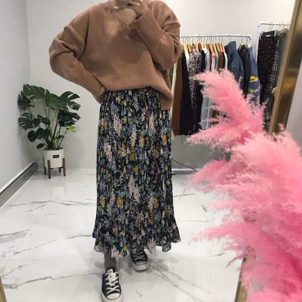 Flower Ruffled Long Skirt 1color