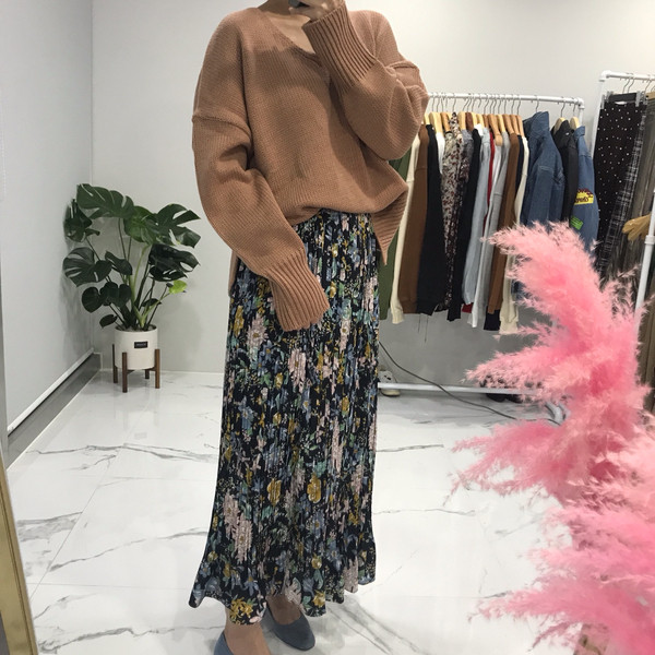 Flower Ruffled Long Skirt 1color