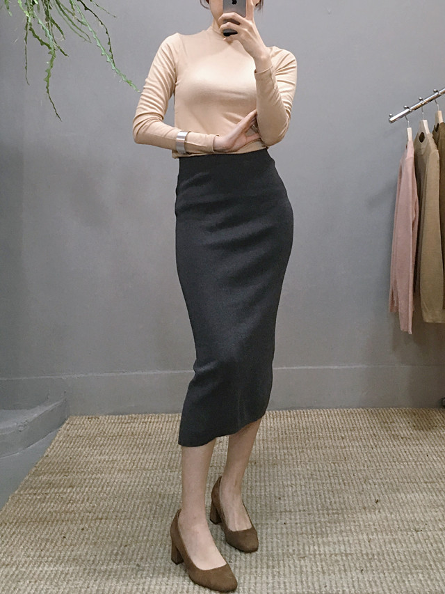 H line knit skirt casual long skirt woman