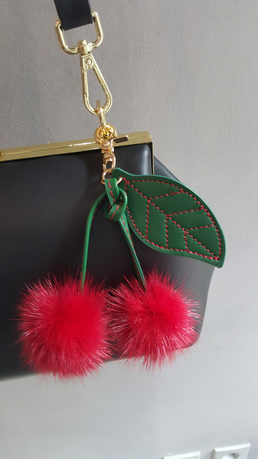 Mink Cherry Keyring Cherry Minky Fur Bag Ornament 