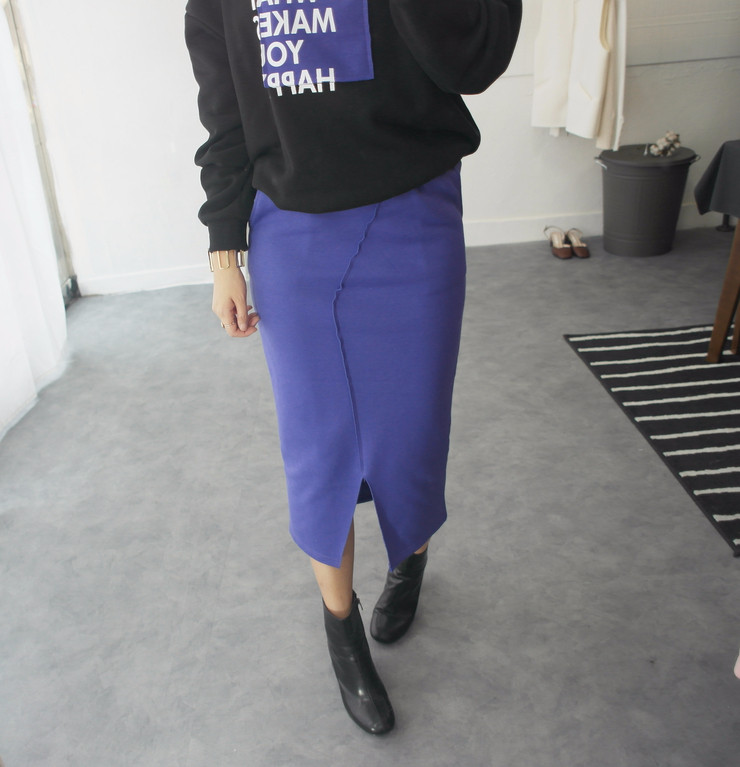 Brushed H line waistband skirt slim-flee jacket